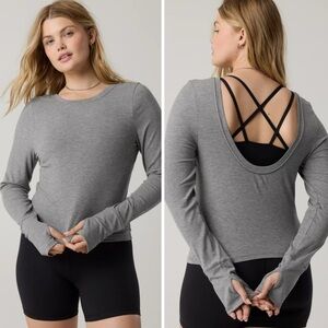 aerie Gray Long Sleeve Modal Scoop-Back Top NWT